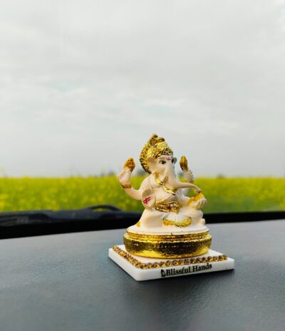 Ganesh Ji Idol with Golden Accents for Car Dashboard - Image 2